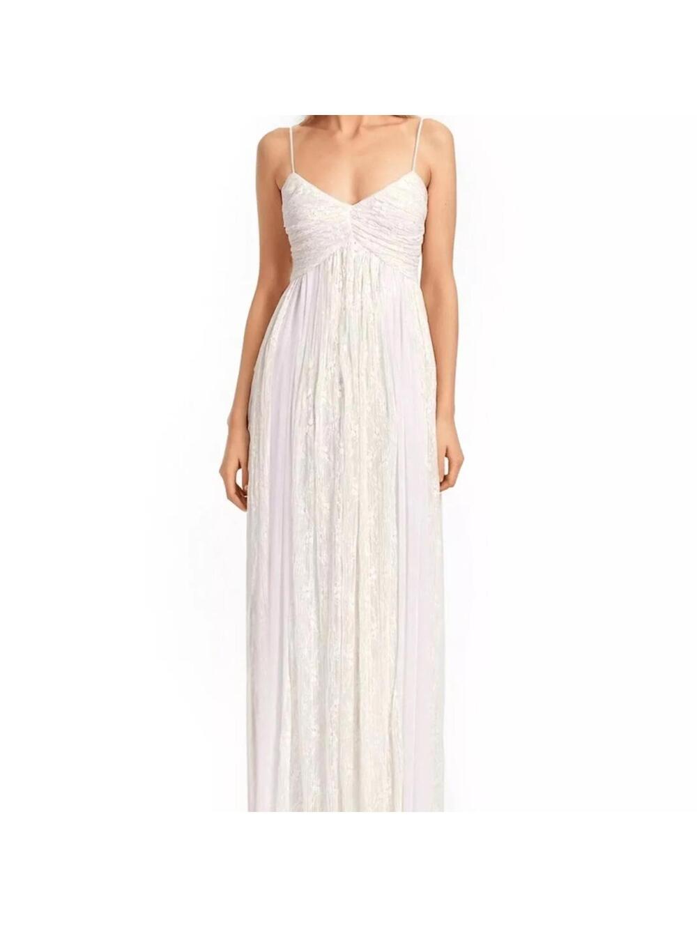Jewel Badgley Mischka Pleated Mesh Lace and Georgette Gown Front Slit Sz 0 Ivory
